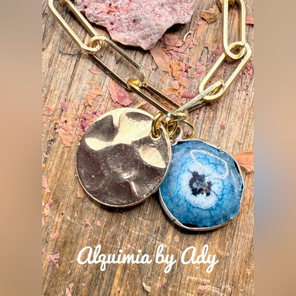 Alquimia Gold and Blue solar quartz Necklace - Picture 2 of 2